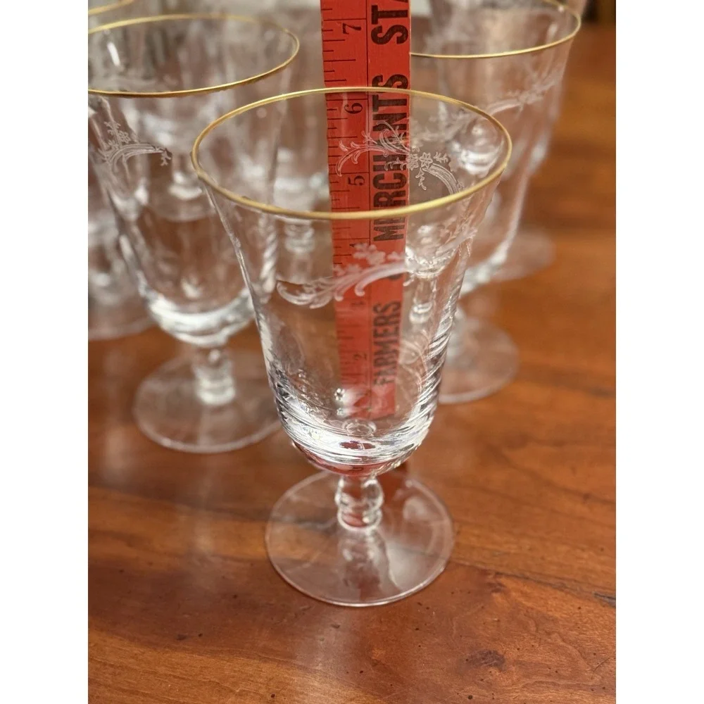 Golden Lace by Fostoria‎ Iced Tea Glasses Set of 8 Vintage Water Etched w/h Gold